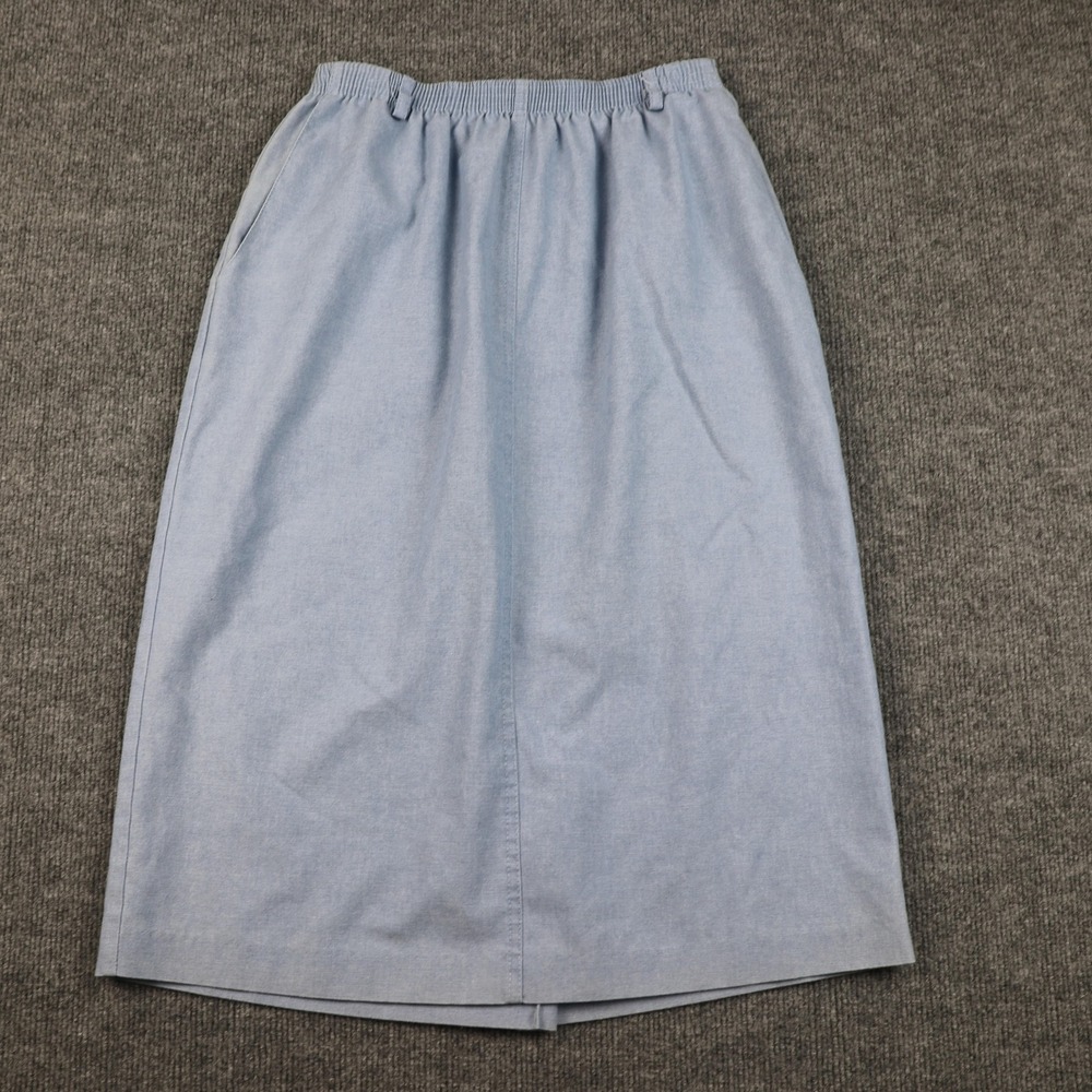 Vintage Alfred Dunner Skirt Womens 10 Blue Chambray Elastic Waist Made USA 90s